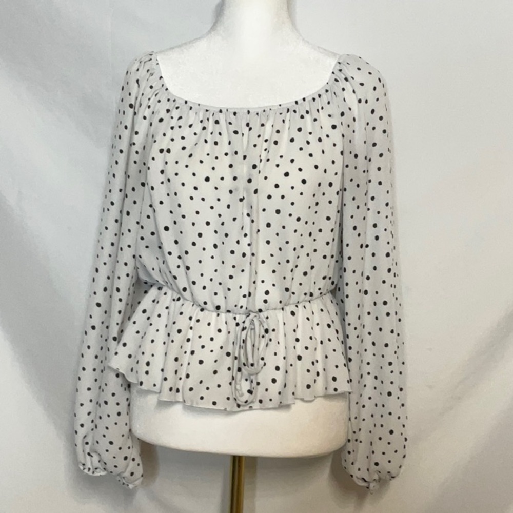Altar'd State White and Black Ruffled Peplum Blouse Size M